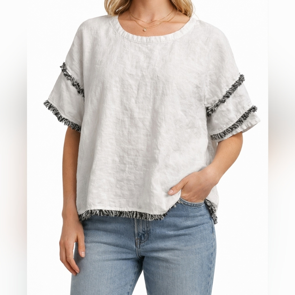 For‎ Cynthia 100 % Linen Fringe Top 1X